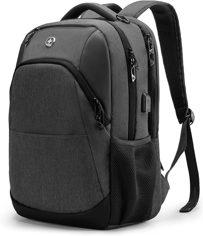 Swissdigital Design Travel Laptop Backpack for Men and Women, College Backpack with USB Charging Port for Fits 16 Inch Notebook, Grey | ANDWIL