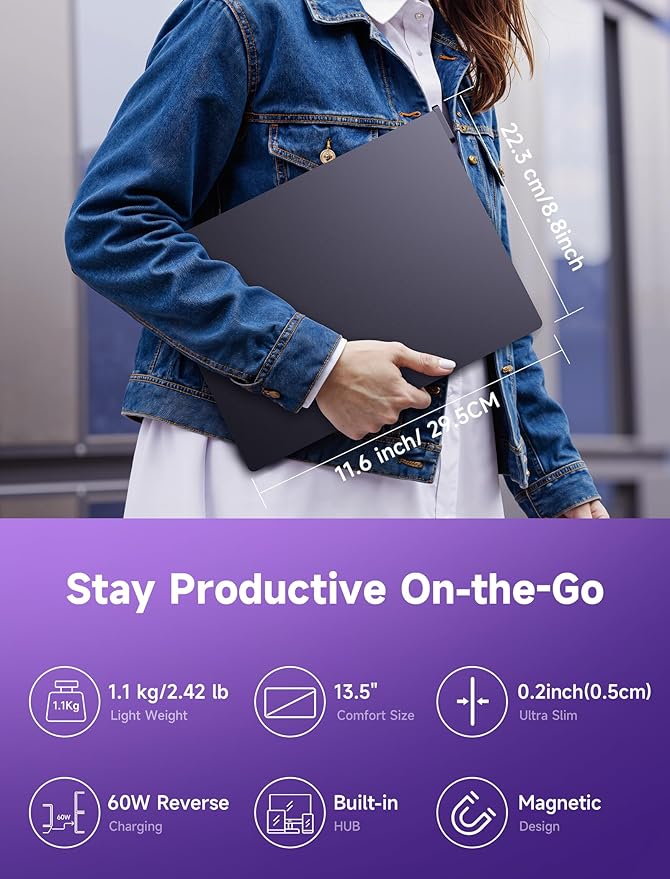 JSAUX FlipGo Pro 13.5" Dual Portable Monitors, 2.2K Triple Laptop Screen Extender, Portable IPS Dual-Screen Monitor for Laptop[for Windows/Linux/macOS] One Cable to Dual/Magnetic Design/DisplayLink