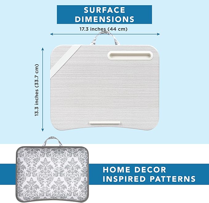 LAPGEAR Designer Lap Desk 2-Pack with Storage Basket, Phone Slot & Device Ledge – Gray Damask – Fits Laptops up to 15.6" – Style No. 70424