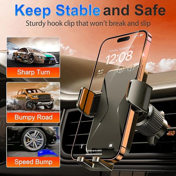 Qifutan Cell Phone Holder [Never Fall Upgrade Clip] Phone Holder Car Automobile Air Vent Hands Free for Car Fit Car Phone Holder Mount for All for iPhone Android Smartphone