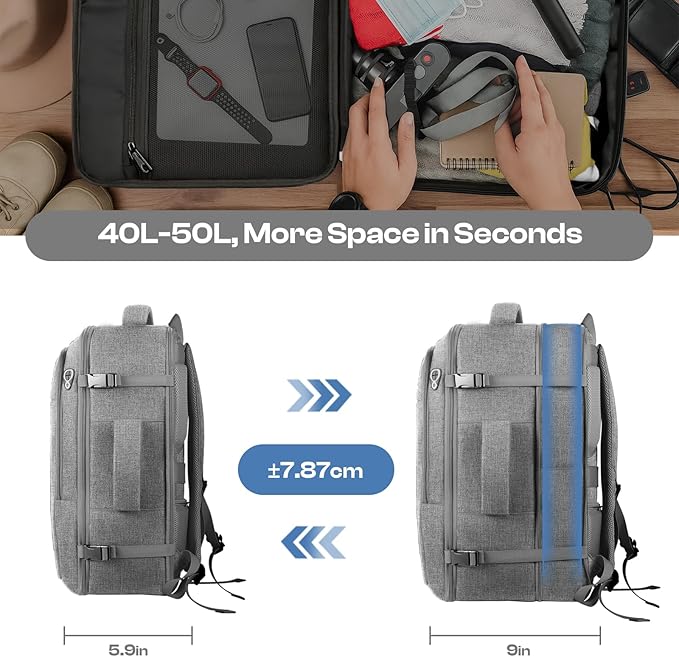 50L Travel Laptop Backpack, Extra Large Backpack, Laptop Backpack for Men, Water Resistant TSA Airline Approved Business Work 17.3 Computer Bag, Grey