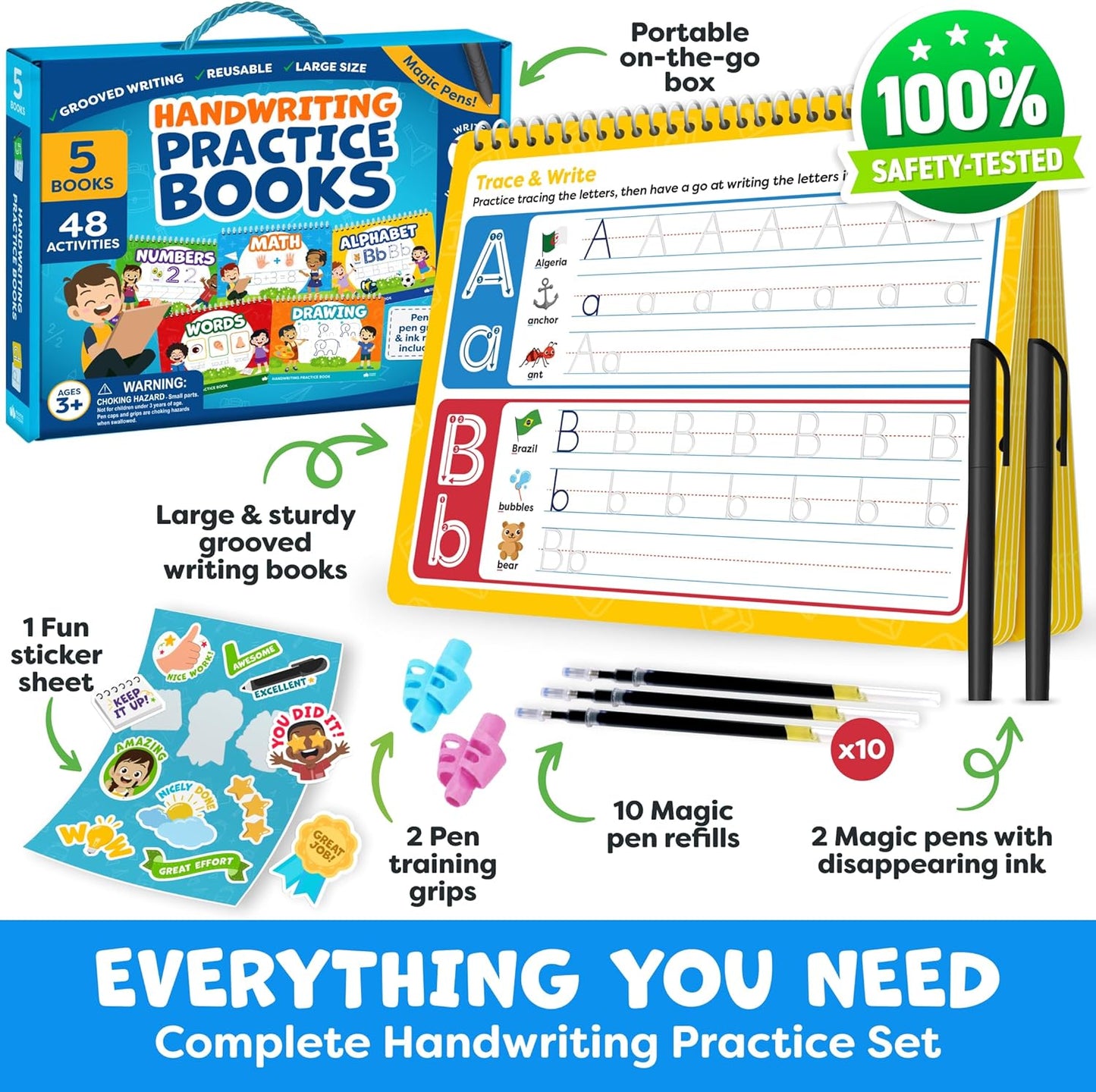 Magic Grooved Writing Practice for Kids - Grooved Handwriting Practice for Kids 5-7 8-10- Magic Copybooks for Kids Letter Tracing Books for Ages 3-5 Toys for Ages 5-7 - Preschool Learning Activities