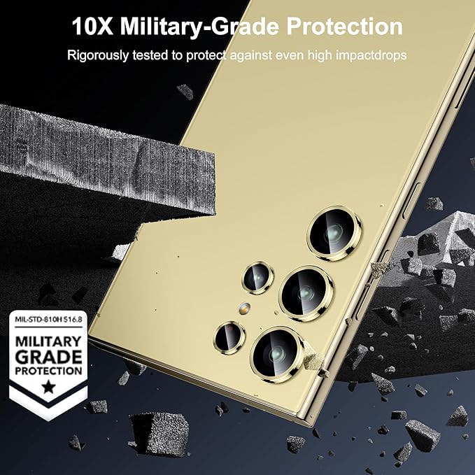 WSKEN for Samsung Galaxy S24 Ultra Camera Lens Protector, Ultra Thin Scratch Resistant 9H Tempered Glass with Aluminum Metal Circle Camera Screen Protector Cover Accessories, Yellow