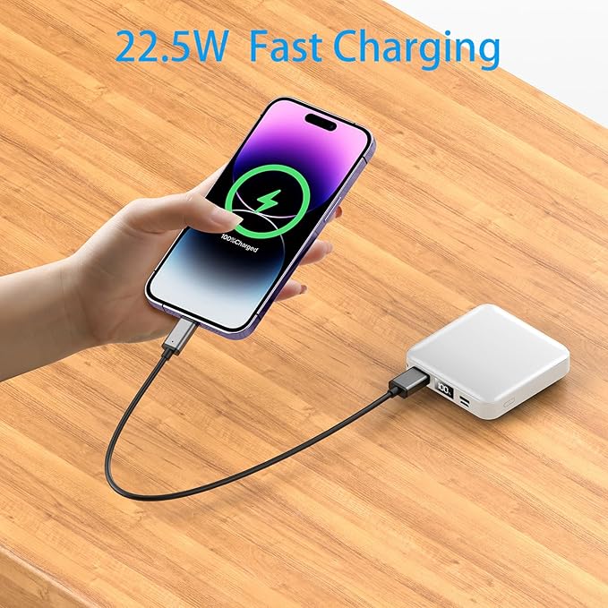 Portable Charger with Built-in Cable,12000mAh 22.5W Fast Charging Small Power Bank,USB C Input/Output with Smart LED Display,External Battery Pack for iPhone,Tablet,Samsung