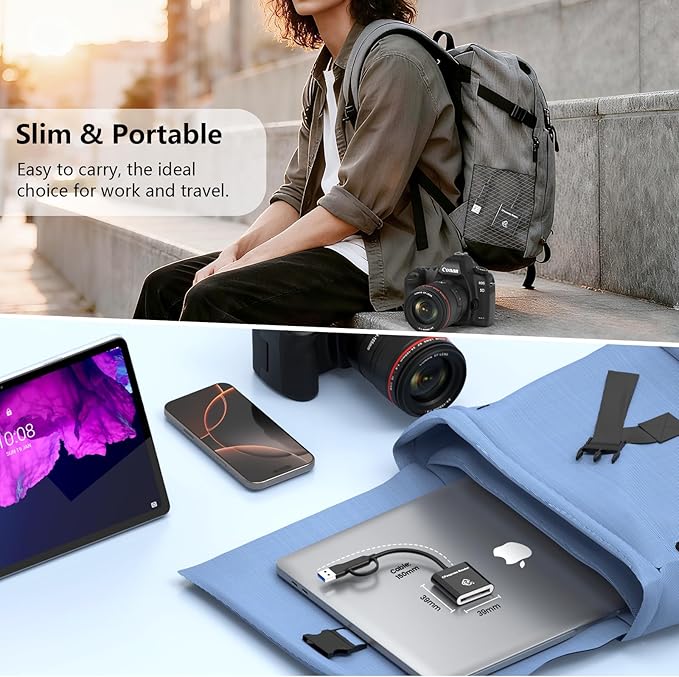 CFexpress Type B Card Reader with USB 3.2 (Gen 2) 10Gbps, USB-C&USB-A 2-in-1 Type B CFexpress Adapter, Compatible with Windows/Mac/Linux/Android, for iPhone 17/16/15, Laptops, Tablets, Smartphones