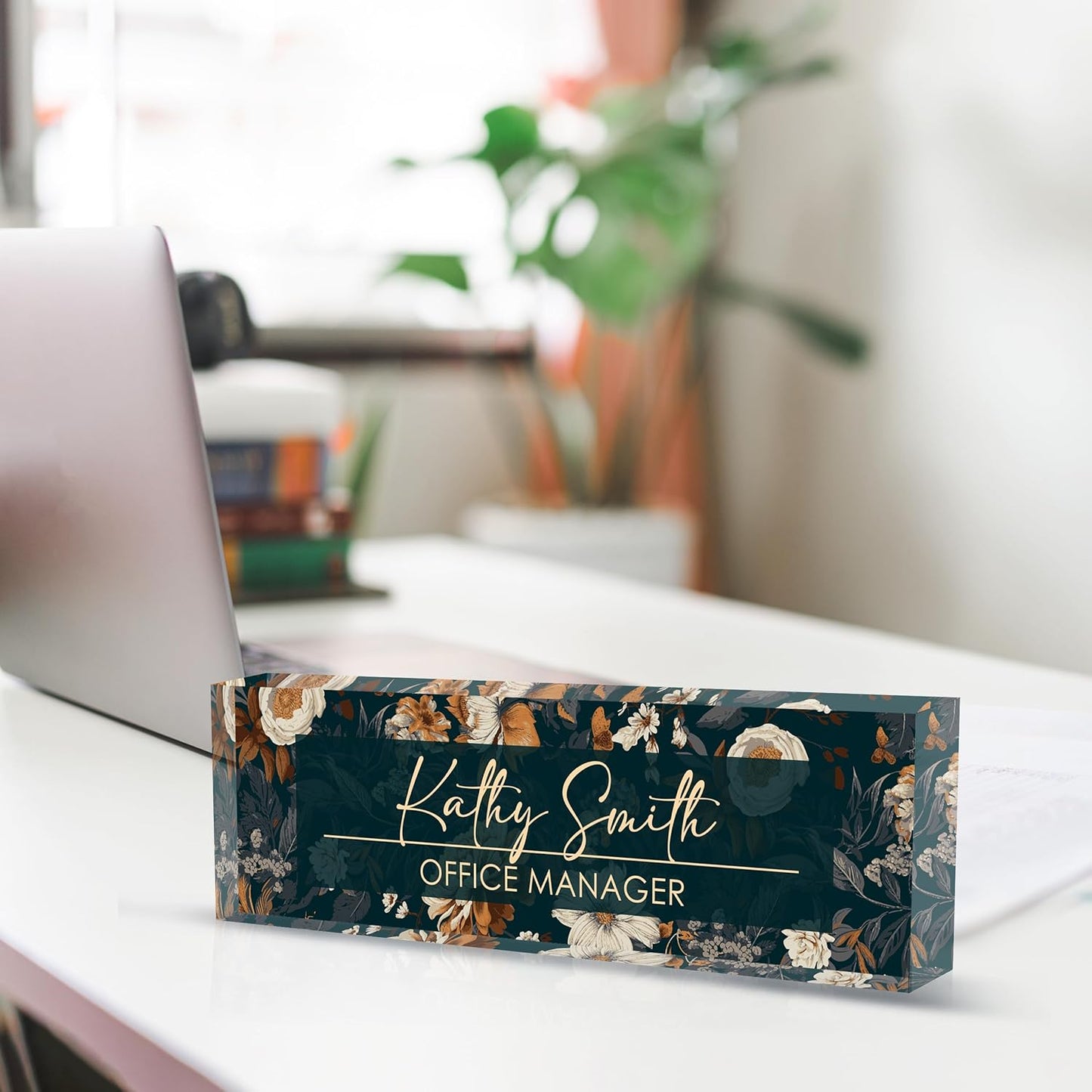 Personalized Name Plate for Desk, Custom Desk Name Plate, Acrylic Name Plate Office Desk Accessories, Personalized Office Gifts for Coworkers Teachers, Employee Appreciation Gifts (B-Darkcyan)