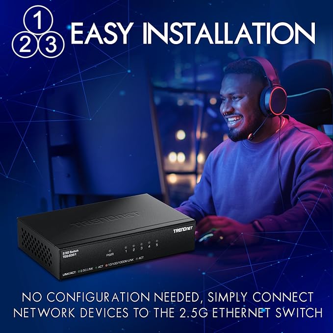 TRENDnet 5-Port 2.5Gb Switch, TEG-S351, 5 x 2.5G RJ45 Ports, 25Gbps Switching Capacity, NDAA + TAA Compliant, Ethernet Splitter, for Game Console, NAS, PC, Lifetime Protection