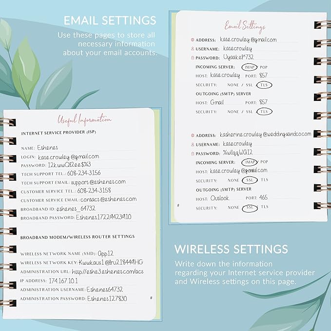 PLANBERRY Password Book Premium – Small Internet Address Organizer with A-Z Tabs – Pocket Website Password Keeper with Alphabetical Tabs – 4.7x5.7″, Hardcover (Spring Blue)