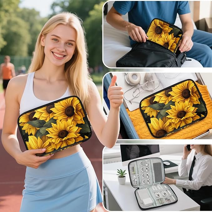 Sunflowers Electronics Travel Organizer Case, Tech Accessories Cable Storage Bag for Cords, Charger, Phone, Hard Drive