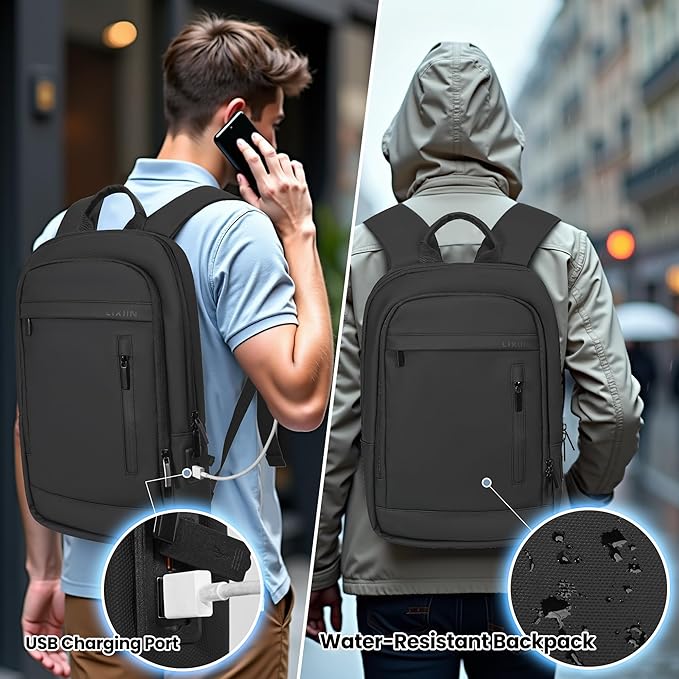 Business Backpack for Men Lightweight Commute Laptop Backpack Anti-Theft Water Resistant Backpack for 17.3 Inch Computer for Daily Office Work with Small Bag(Black)