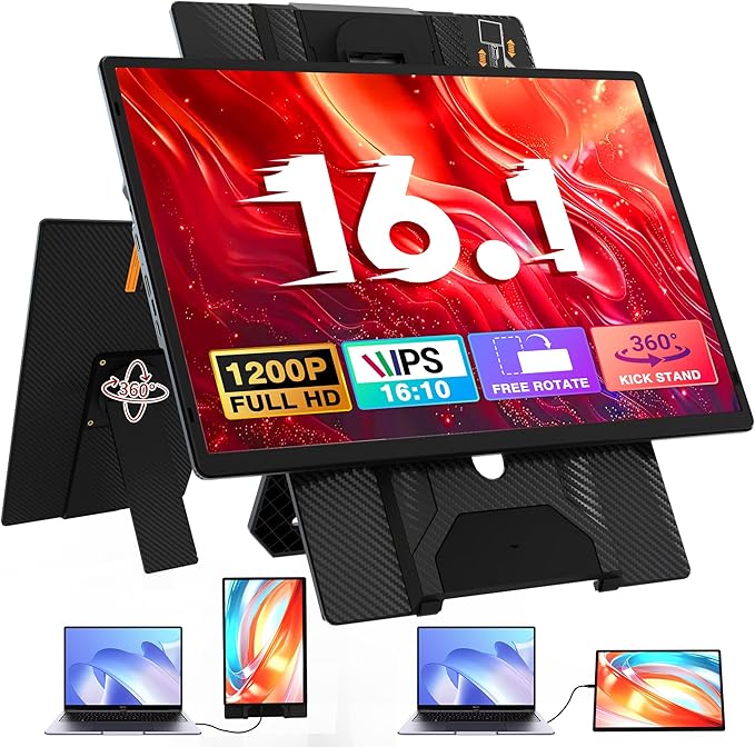 Laptop Screen Extender Portable Monitor, Dual 16.1" 1080P FHD IPS Screen, Detachable Monitor Extender for Laptop, Fit for 13-17" Laptops, Compatiable with Windows/Mac/Chrome/Android
