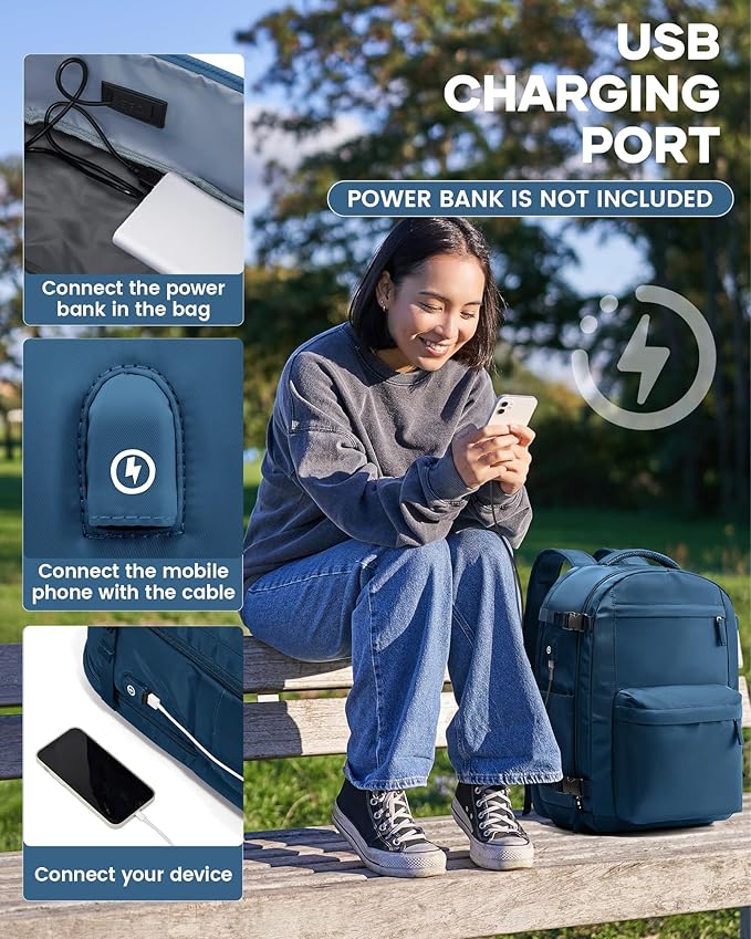 Vacuum Travel Backpack with Pump for Women,Personal Item Carry on Backpacks Flight Approved 18x14x8 inches for Men,Laptop Waterproof Work Compression bags Casual Daypack. Blue