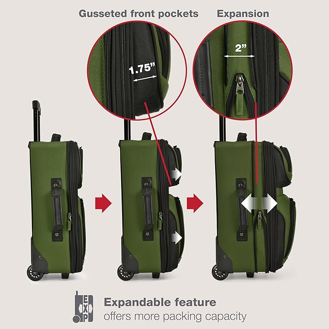 U.S. Traveler Rio Softside Expandable Carry-on Rolling Luggage, Green, 2 Wheel Set