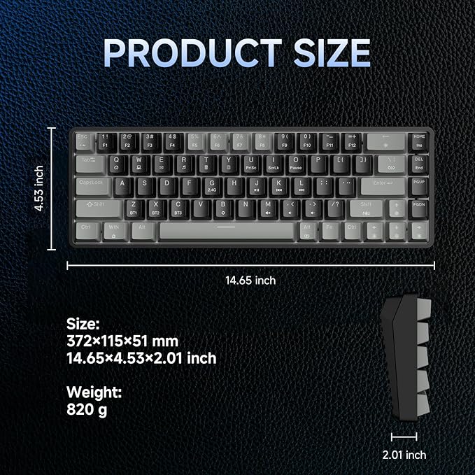 DIERYA DK68 60% Wireless Mechanical Gaming Keyboard, 3 Modes Bluetooth/2.4G/USB-C with Clicky Blue Switch, RGB Backlit, Anti-Ghosting, 68-Key Compact mini Keyboard for Windows/macOS/Linux- Grey/Black