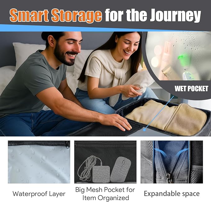 Carry On Backpack, 55L Travel Laptop Backpack, Anti-Theft TSA Flight Approved Large Laptop Bag, Sturdy 18.4 Inch Lightweight Expandable 50L - 60L Water Resistant Business Bag for Men, Grey