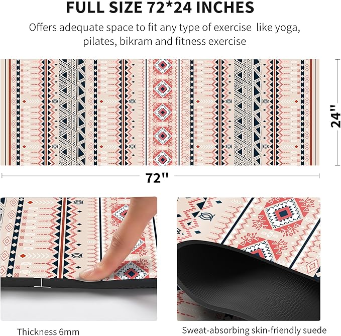 nuveti Yoga Mat Print Extra Thick TPE Non Slip Fitness Exercise Mat with Carrying Bag,72"x24" Extra Thick 6MM Exercise & Workout Mat for Yoga, Pilates Fitness and Floor Exercises