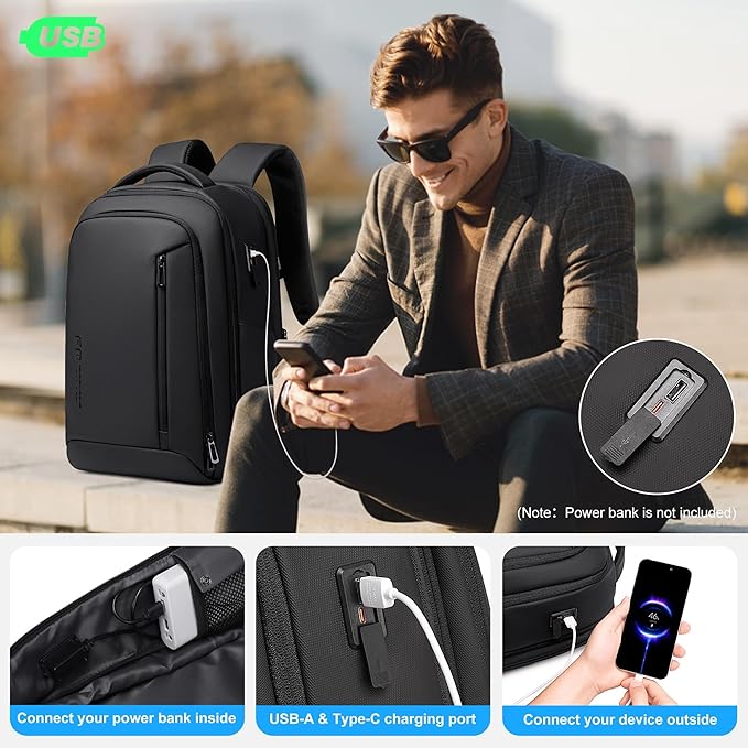 Business Travel Backpack for Men, Expandable Water Resistant 17 Inch Laptop Backpack with USB Port, Black Computer Backpack for College/Work