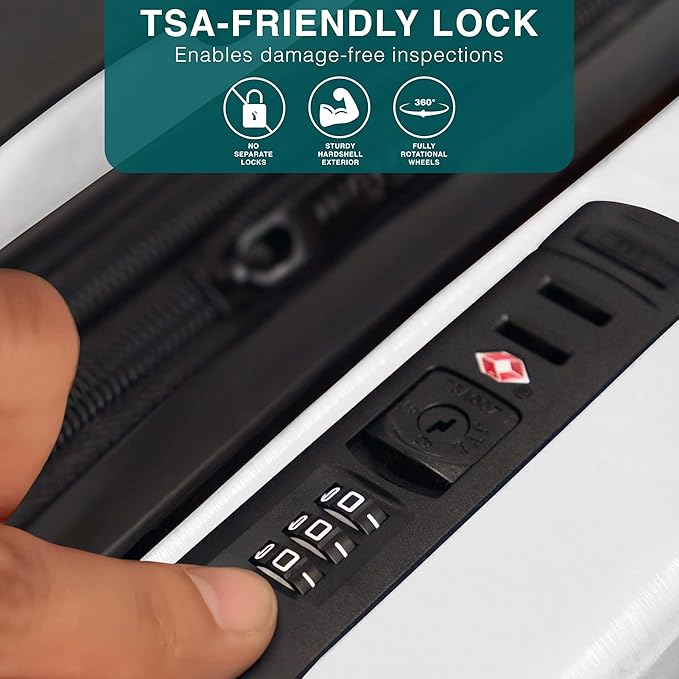 24 Inch Luggage with Spinner Wheels, Hard Shell Suitcase with TSA Locks for Luggage, Travel Large Suitcase, Expandable Hard Shell Suitcases, White