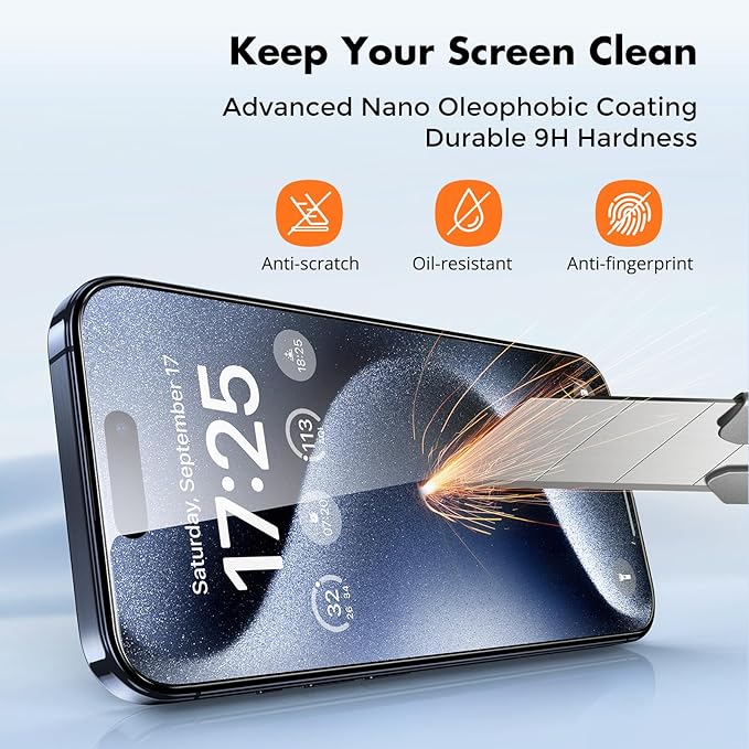 UNBREAKcable Shatterproof Tempered Glass Screen Protector for iPhone 15 Pro Max [3-Pack][Easy Installation Frame] [9H Hardness] [99.99% HD Clear] [Bubble Free] for Apple 6.7”