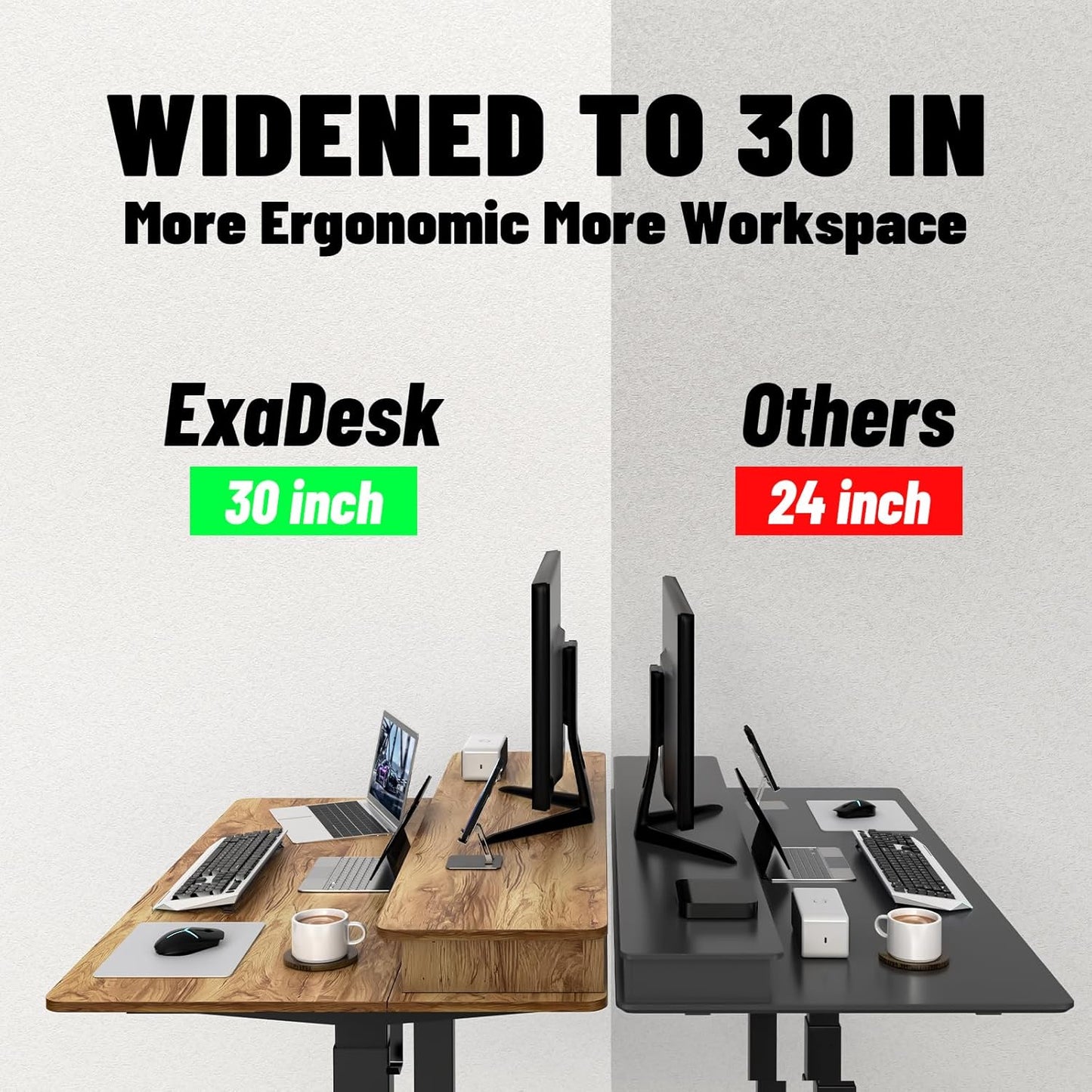 48 * 30 Inches Electric Standing Widened Desk Adjustable Height with 4 Drawers, Double Storage Shelves Stand Up Desk, Home Office Workstation Sit Stand up Desk (Light Rustic Brown)