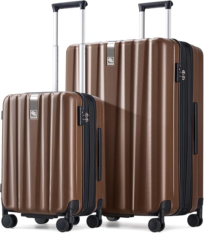 Hanke Expandable Hard Shell Luggage Sets 2 piece Carry on Luggage with Wheels Suitcases Lightweight Checked TSA Luggage Rolling Large Suitcase Travel Luggage Bag Woman Men 20/29 Inch(Brown)
