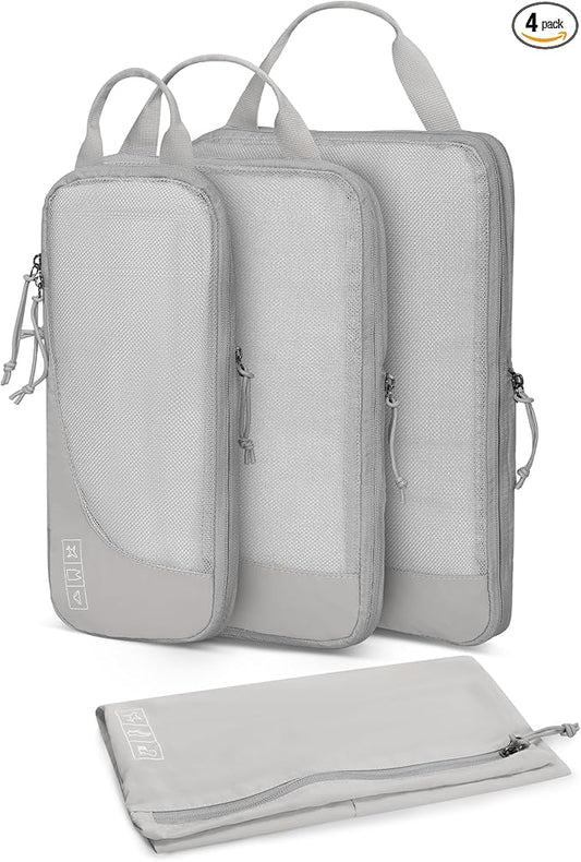 Hynes Eagle 6 Set/ 4 Set/ 2 Set Compression Packing Cubes Travel Essentials Lightweight Nylon Luggage Suitcase Organizer Bag Light Grey 4PCS