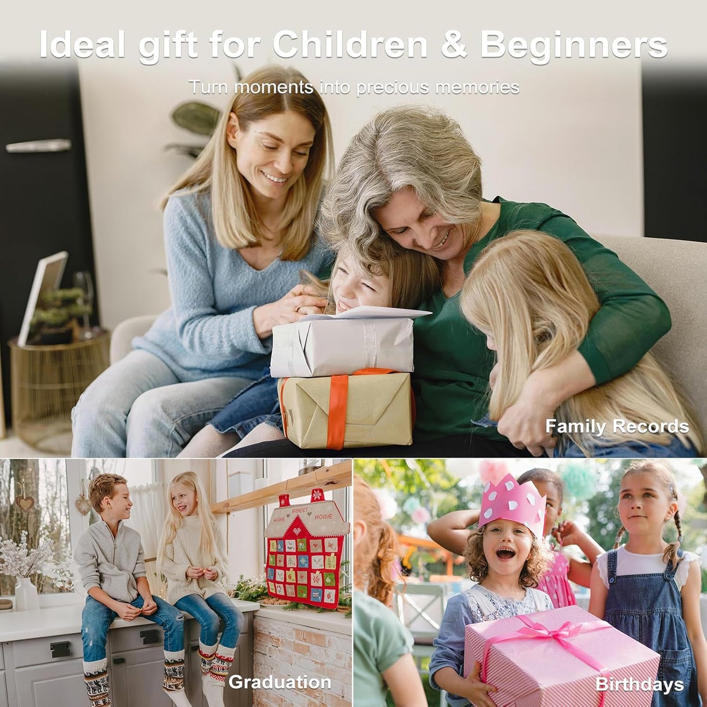 Digital Camera,Autofocus 1080P kids Camera, 56MP Protable Point and Shoot Camera with 8X Zoom, Anti-Shake, Small Compact Camera Gift for Teens Adult Beginner with two batteries, 32GB memory card-Black