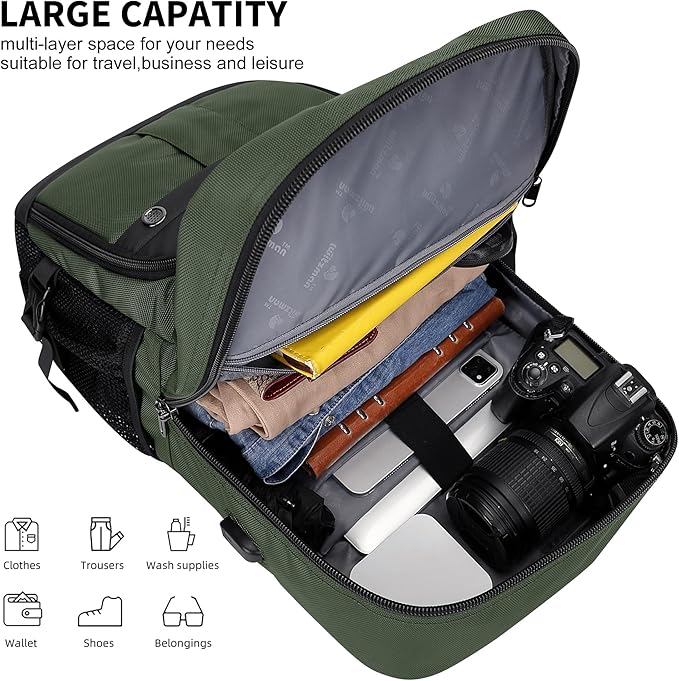 WITZMAN Carry on Travel Backpack for Men Women Laptop Backpack with USB Charging Port Airline Approved(B683 Army Green)