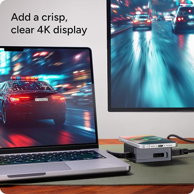 ZAGG 4-Port Hub with Wireless Charging - USB-C PD 100W, HDMI 4K, USB 10Gbps, High-Speed Charging & 4K Display, for Travel, Compatible w/Windows, macOS, iPadOS, ChromeOS, Android