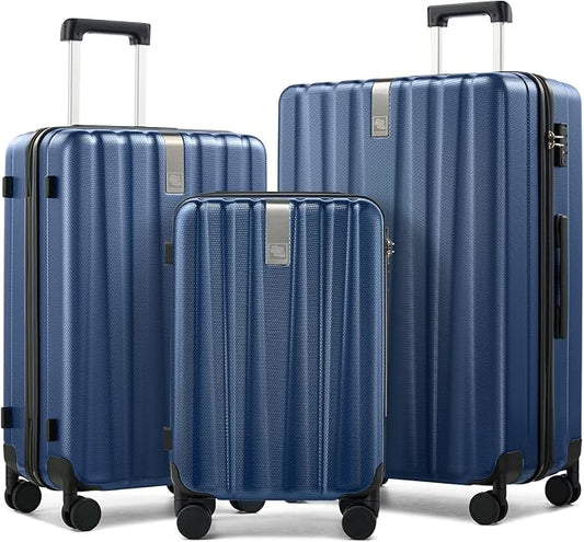 Hanke Luggage Sets 3 piece Carry On Luggage with Wheels PC Hard Shell Suitcases Lightweight Checked Travel Luggage Large Travel Suitcase Woman Men 20/24/29 Inch(Dark Blue)