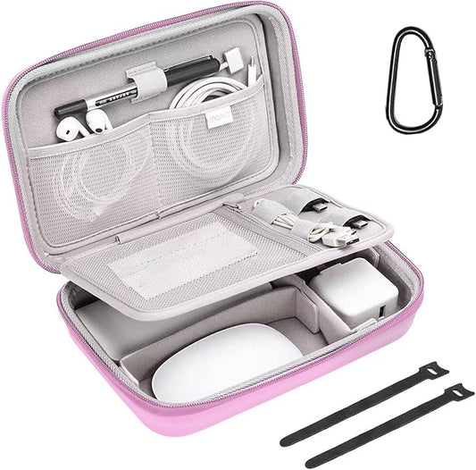 MOSISO Electronic Organizer Travel Case Compatible with MacBook Power Adapter, Compatible with Magic Mouse & Pencil, SD Card, USB Flash Disk with 4 Modular Insert & 2 Cable Tie & Snap Hook, Pink