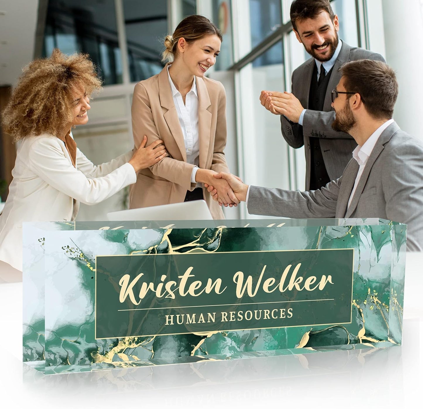 Office Desk Name Plate Personalized, Custom Name Plates for Desks, Name Plate Personalized for Office, Employee Appreciation Gifts (Green Marble2)