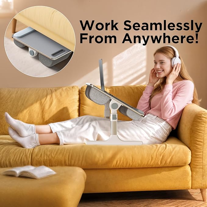 FoldWise 2-in-1 Lap & Bed Desk with Soft Cushions - Adjustable Height & Angle, Foldable Laptop Stand for Bed & Couch - Wrist Rest, iPad Holder, Stopper & Non-Slip Leather - Bed Table for Adults & Kids