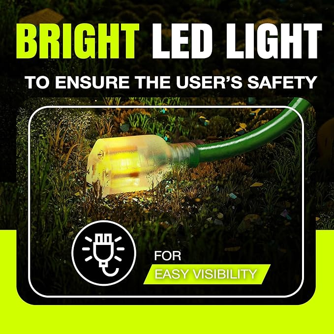 75ft Outdoor/Indoor Extension Cord 14/3 Gauge Heavy Duty 3 Prong SJTW, Waterproof, Flexible Cold-Resistant Long Power Cord,13A 125V 1625W, Green by LifeSupplyUSA