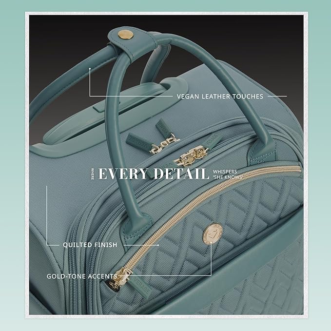 Verage 18x14x8in Spinner Underseat Carry-On Luggage -Airplane Personal Item Bag, USB A&C Charging Port, Padded Laptop Pocket & Wet/Dry Compartments for Women, Misty Aqua