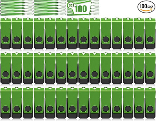 AGECASH A Thumb Drive 16GB USB Flash Drive 100 Pack Bulk USB 2.0 Flash Drives Pack of 100 Memory Stick 16GB Swivel Jump Drive Multipack with Lanyards (Green 100PCS 16 GB)