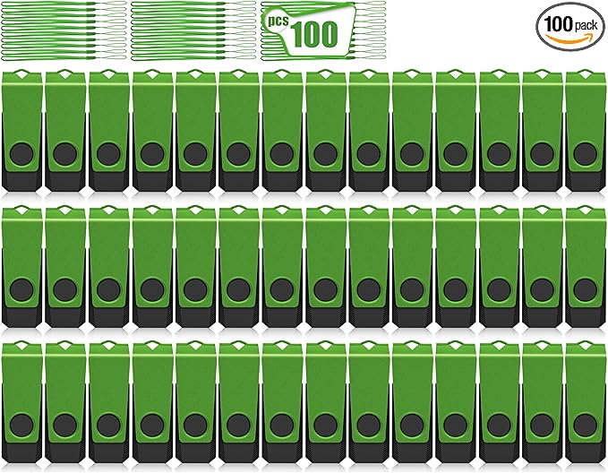 AGECASH A Thumb Drive 8GB USB Flash Drive 100 Pack Bulk USB 2.0 Flash Drives Pack of 100 Memory Stick 8GB Swivel Jump Drive Multipack with Lanyards (Green 100PCS 8 GB)