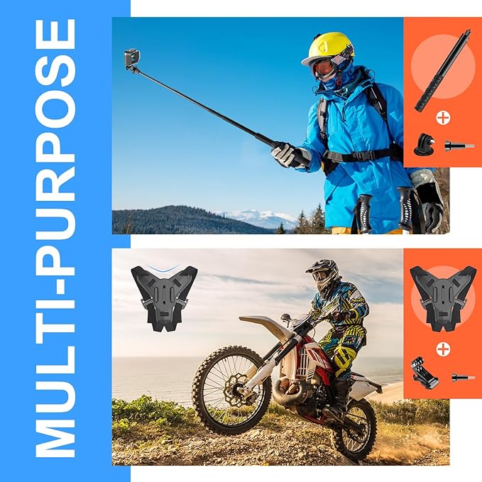 HONGDAK 70in1 Upgrade Action Camera Accessories Kit Compatible with GoPro Hero 13 12 11 10 9 8 7 6 5 4 3 3+ Max 11 mini Insta360 X5 X4 X3 X2 GO3 DJI Osmo Action 4 3 AKASO Sony Sports DV