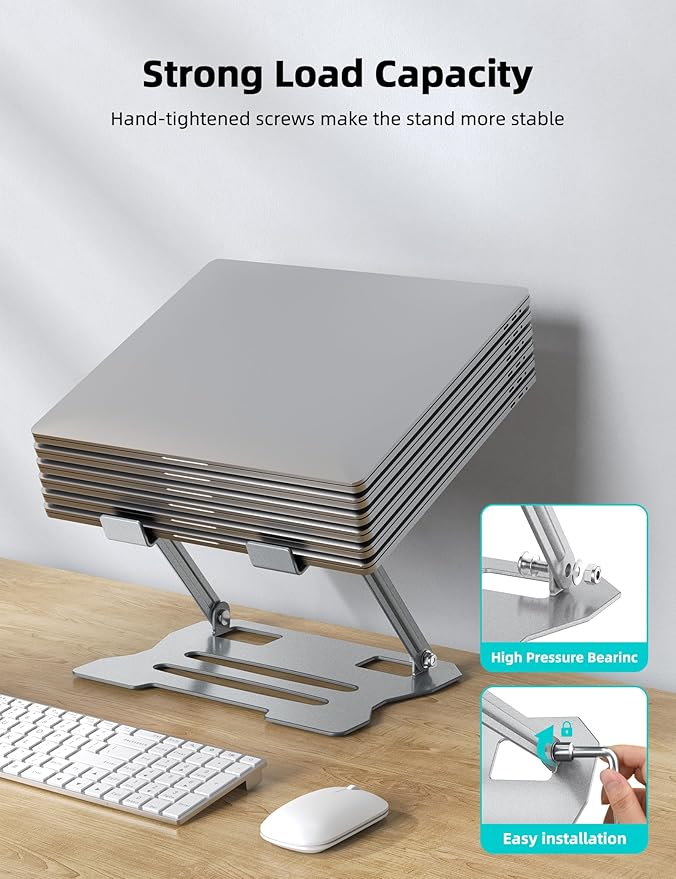 Laptop Tablet Stand, Universal Adjustable Carbon Steel Laptop Computer Stand, Ergonomic Foldable Portable Desktop Tray Cooling Holder Compatible with 10''-15.6'' Devices(Silver)