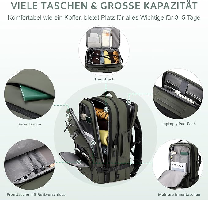 Carry On Travel Backpack, 35L-40L Expandable Extra Large Airline Approved,Lightweight Daypack for Men and Women