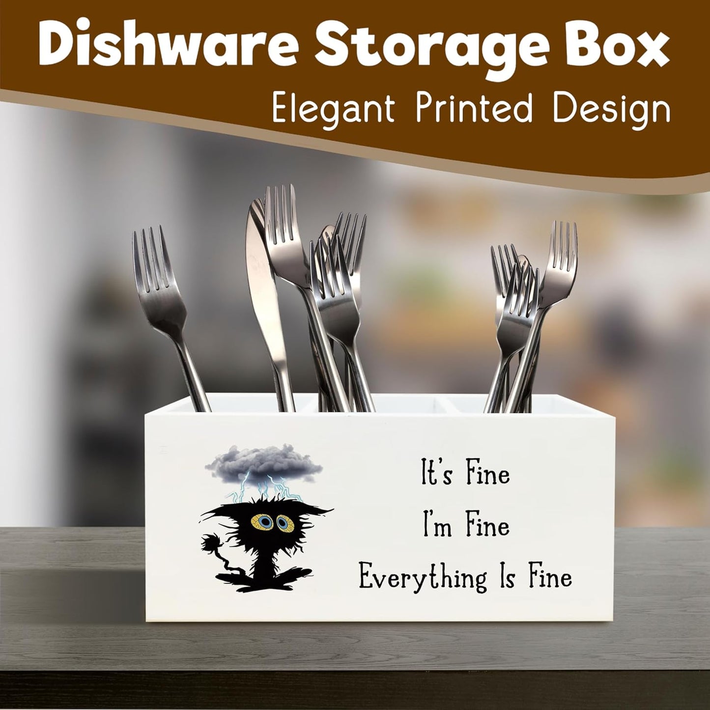 It's Fine I'm Fine Everything is Fine Funny Cat Pen Holder for Desk, Funny Desk Accessories for Work, Sarcastic Office Humor Gifts Wooden Pen Pencil Holder Organizer for Office