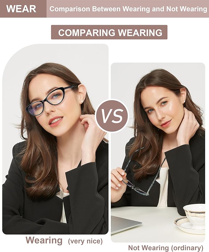 EYEURL Cat Eye Reading Glasses for Women - 2 Pack Blue Light Blocking Computer Readers 2.50 Spring Hinge Anti Glare/UV Ray Eyeglasses