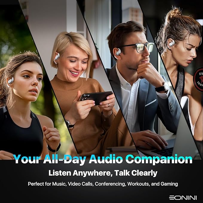 2025 Open Ear Earbuds Wireless Bluetooth Headphones, Earhook Sports Earphones with Mic, 40Hrs Playtime, Smart Digital Display, IPX5 Waterproof for Running, Gym, Cycling(White)