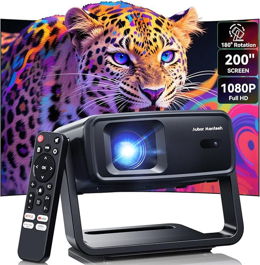 Projector with WiFi and Bluetooth, Support Decoding Projector 4K, 1200 ANSI 180° Rotatable with Native 1080P Mini Projector, Auto Keystone, Portable Smart Outdoor Home Movie Projectors
