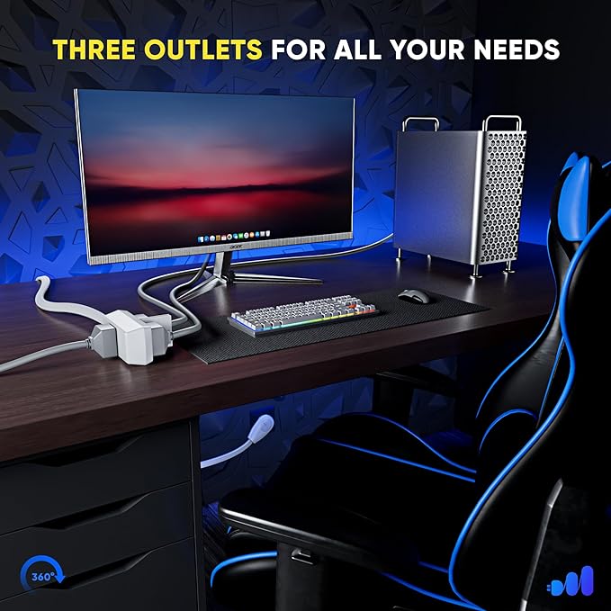 Maximm 5ft Extension Cord – 2-Prong Flat 360° Rotating Plug – Compact Mid-Length Power Cable – Ideal for Tight Spaces – UL Certified – White