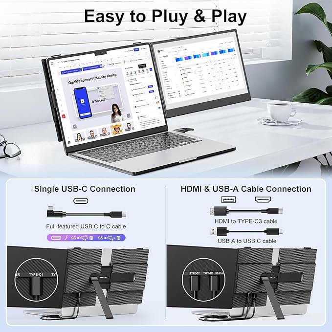 Laptop Screen Extender,14" FHD 1080P IPS Portable Monitor for Laptop,Ultra-Thin 0.17" & 1.3lbs Lightweight,Plug & Play Dual Screen for 13-17.3" Laptops,Compatible with Wins/Mac/Android/Switch/Chrome