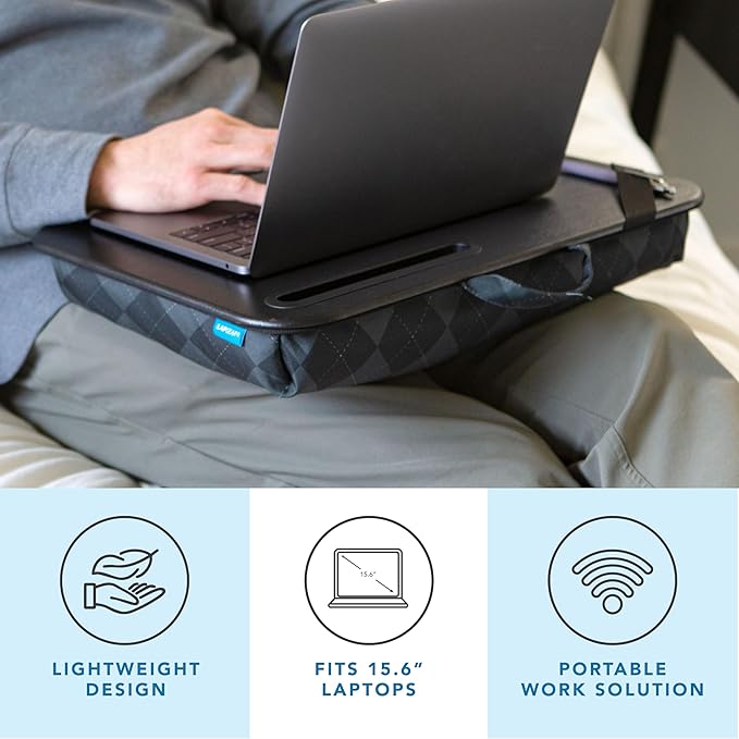 LAPGEAR Designer Lap Desk 2-Pack with Storage Basket, Phone Slot & Device Ledge – Gray Argyle – Fits Laptops up to 15.6" – Style No. 70438