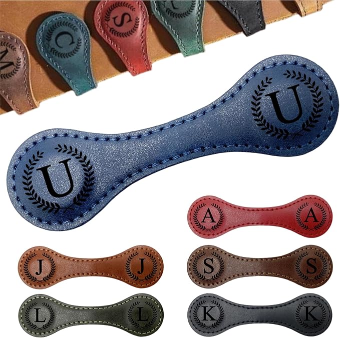 Personalized Magnetic Leather Bookmarks with Initial, 26 Letters Custom Handmade Magnet Book Marks Clips, Gifts for Reading Women, Men, Book Lovers, Kids, Readers Accessories