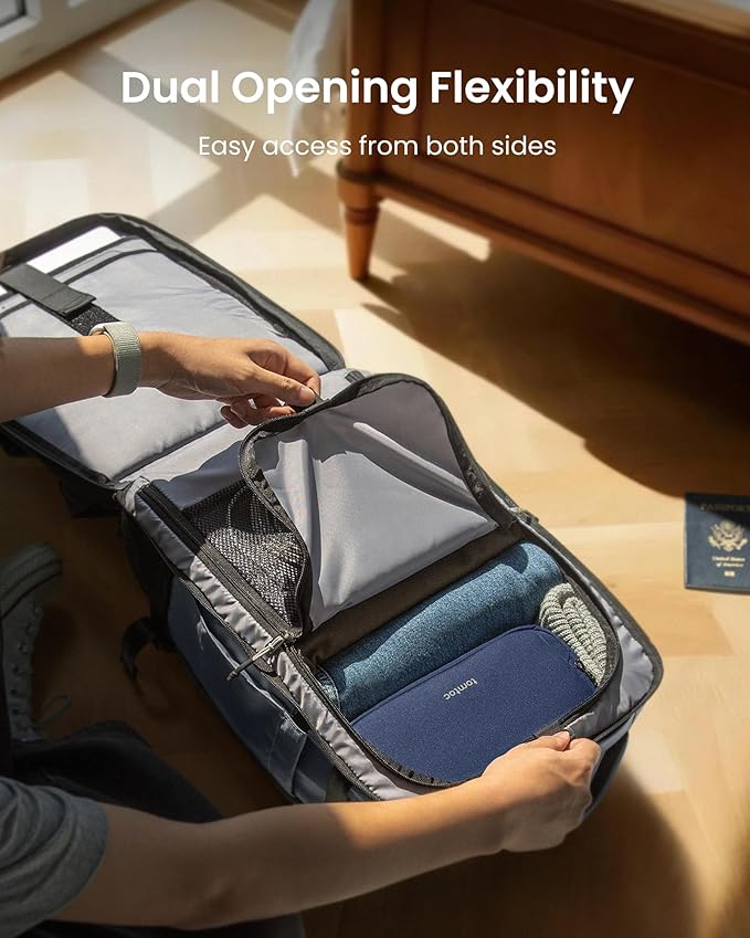 tomtoc Travel Backpack 40L, TSA Friendly Flight Approved Carry-on Luggage Hand Water-resistant Lightweight Business Rucksack, Durable Large Weekender Bag Daypack Fits 17.3 Inch Laptop