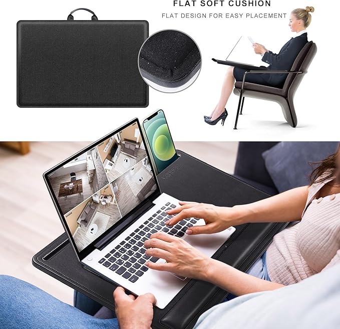 CENNBIE Leather Lap Desk with Memory Foam Cushion 24x16 Inches- Adjustable Portable Laptop Tray Fits 17 19 Inch Notebook - Built-in Wrist Rest Lightweight Computer Desk (Black)